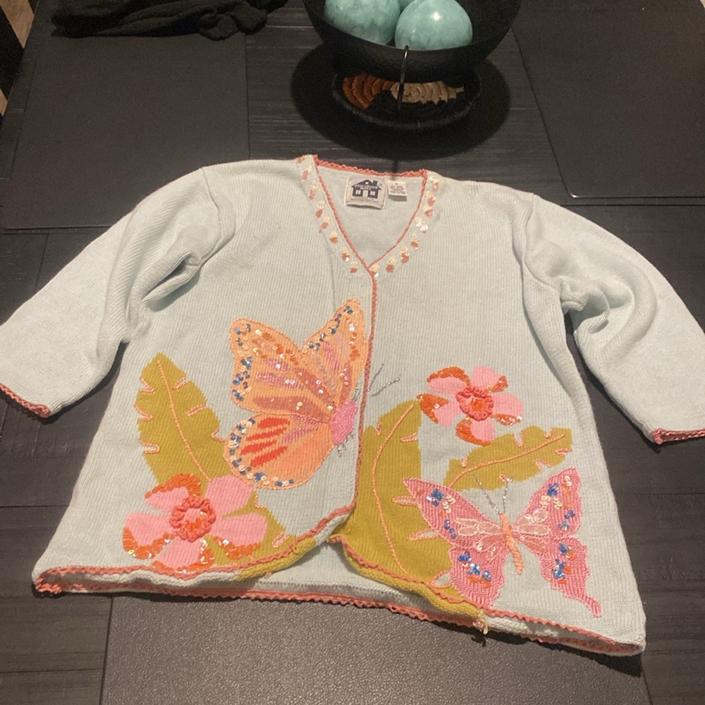 Storybook Knits butterfly floral knit cardigan